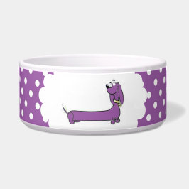 Paarse Cartoon Doxie Polka Dot Voerbakje