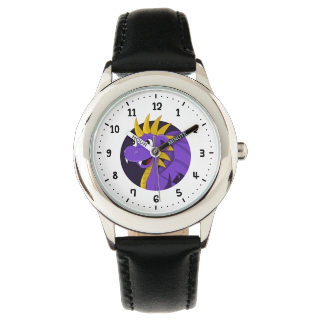 Paarse cartoon dragon horloge (Voorkant)