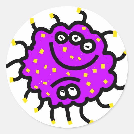 Paarse Cartoon Germ Ronde Sticker (Voorkant)