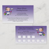 Paarse Cartoon Maid House Cleaning Customer Loyalt Visitekaartje (Voorkant / Achterkant)