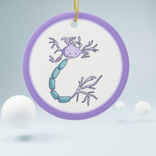 Paarse Cartoon Neuron Cell Biology Kerst Keramisch Ornament