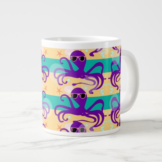 Paarse Cartoon Octopus Underwater Fun Design Grote Koffiekop (Voorkant rechts)
