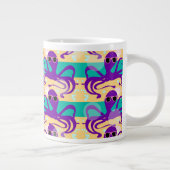 Paarse Cartoon Octopus Underwater Fun Design Grote Koffiekop (Rechts)