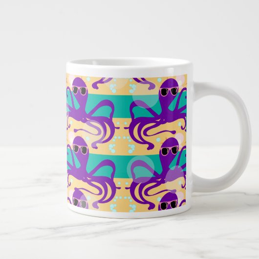 Paarse Cartoon Octopus Underwater Fun Design Grote Koffiekop (Rechts)