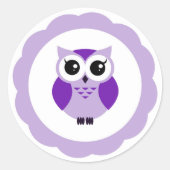 Paarse cartoon uil ronde sticker (Voorkant)