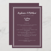 Paarse cassis Wedding Menu Simple Framed Chic (Voorkant / Achterkant)