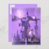 paarse Castle Gothic bruiloft save the date Aankondigingskaart (Voorkant / Achterkant)