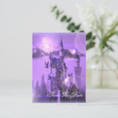 paarse Castle Gothic bruiloft save the date Aankondigingskaart (Staand voorkant)