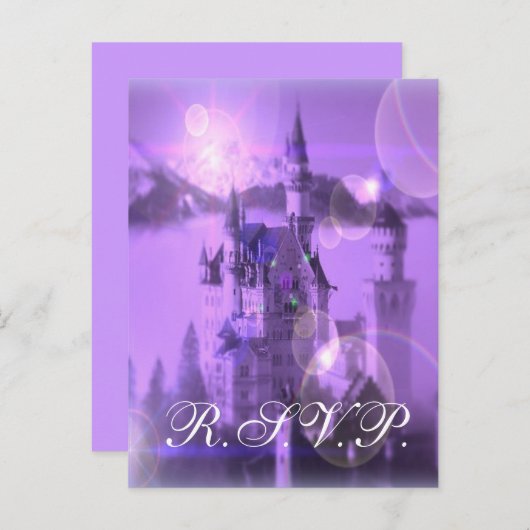 Paarse Castle Wedding RSVP Kaart (Voorkant / Achterkant)