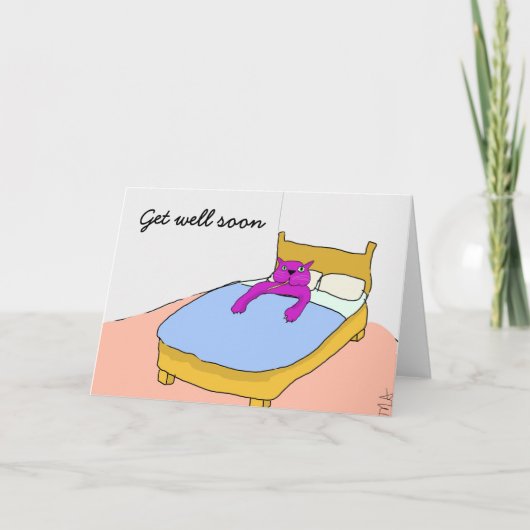 Paarse Cat Get Well Soon-kaart Kaart (Voorkant)