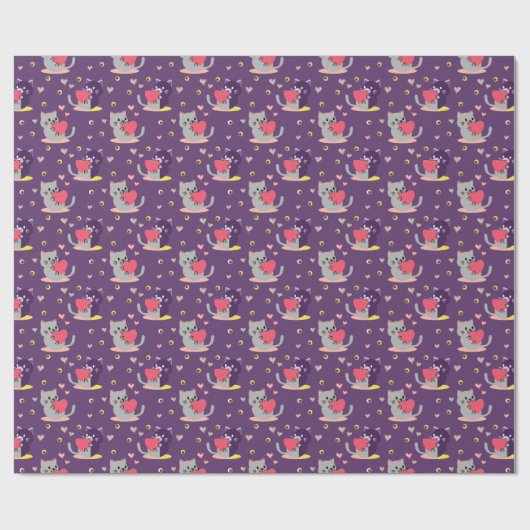 Paarse Cat Wrapping Paper - Schattige Kittens Cadeaupapier (Vlak)