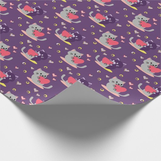 Paarse Cat Wrapping Paper - Schattige Kittens Cadeaupapier (Hoek)