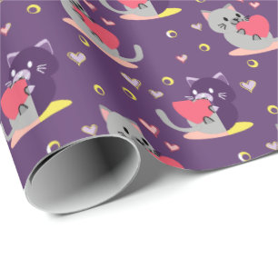 Paarse Cat Wrapping Paper - Schattige Kittens Cadeaupapier