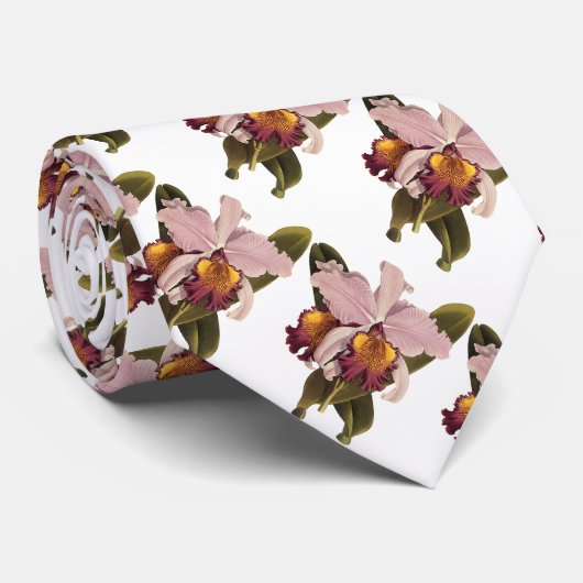  Paarse Cattleya Orchid, Tropische bloemen Stropdas (Opgerold)