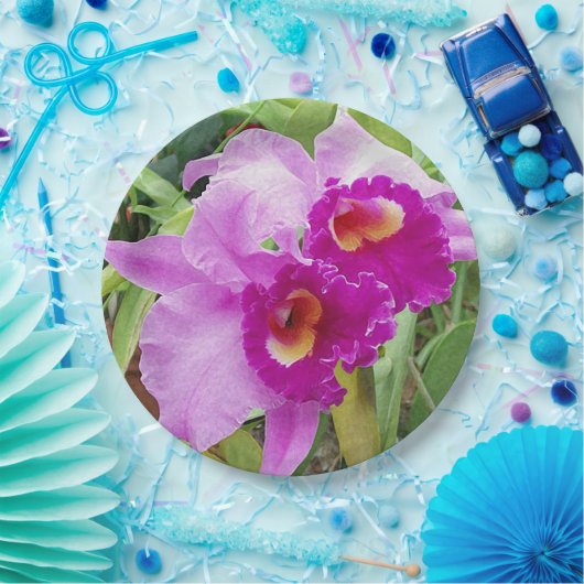 Paarse Cattleya Orchids Papieren Bordje (Feest)