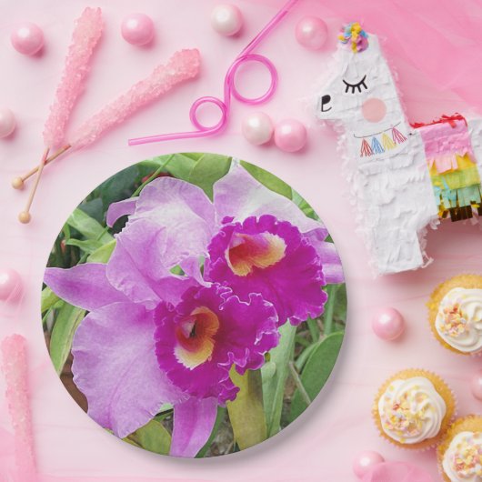 Paarse Cattleya Orchids Papieren Bordje (Feest)
