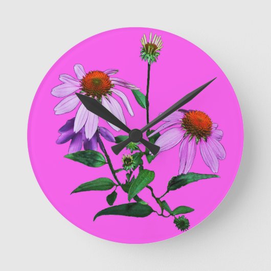 Paarse cefloer op roze ronde klok (Voorkant)