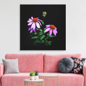 Paarse cefloer op zwart canvas afdruk (Insitu (Woonkamer))