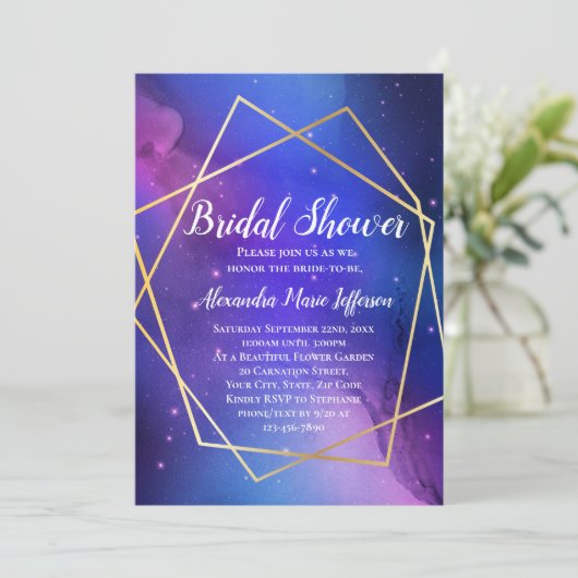 Paarse Celestial Art Geometrisch Goud Vrijgezellen Kaart (Staand voorkant)