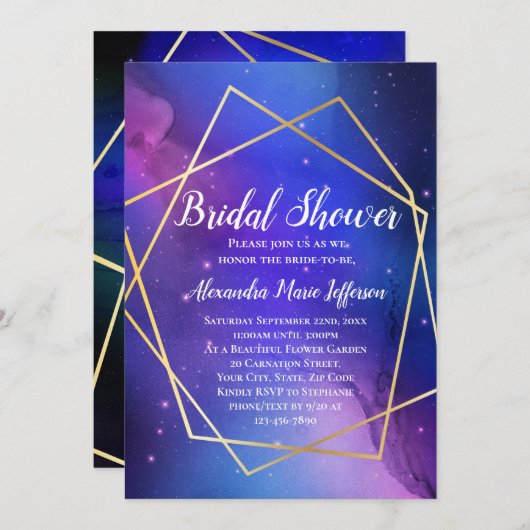 Paarse Celestial Art Geometrisch Goud Vrijgezellen Kaart (Voorkant / Achterkant)