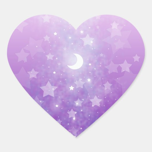 Paarse Celestial Fantasy Art Stars en Moon Hart Sticker (Voorkant)