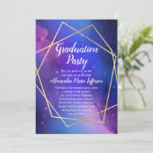 Paarse Celestial Geometric Gold Graduation Party Kaart (Staand voorkant)