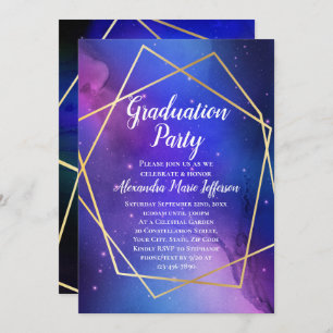 Paarse Celestial Geometric Gold Graduation Party Kaart