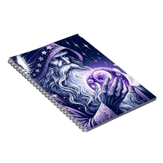 Paarse Celestial Space Gazing Crystal Ball Wizard Notitieboek (Rechterzijde)