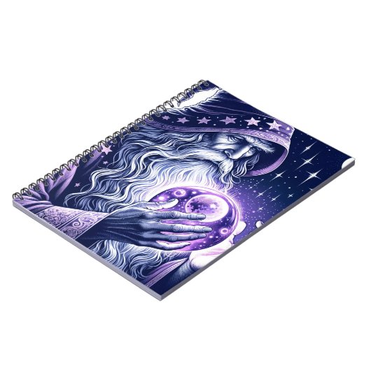 Paarse Celestial Space Gazing Crystal Ball Wizard Notitieboek (Linkerzijde)