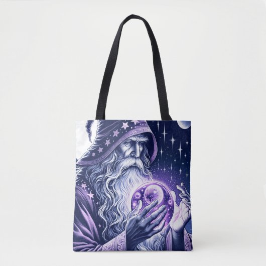 Paarse Celestial Space Gazing Crystal Ball Wizard Tote Bag (Voorkant)