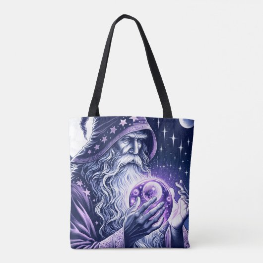 Paarse Celestial Space Gazing Crystal Ball Wizard Tote Bag (Achterkant)