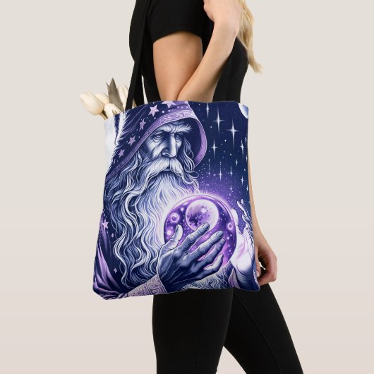 Paarse Celestial Space Gazing Crystal Ball Wizard Tote Bag (Dichtbij)