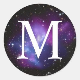 Paarse Celestial Space Photo Classic Monogram Ronde Sticker