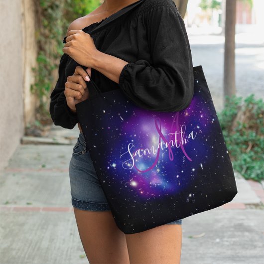 Paarse Celestial Space Photo Monogram Tote Bag