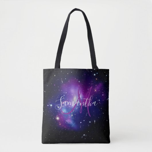 Paarse Celestial Space Photo Monogram Tote Bag (Voorkant)