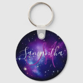 Paarse Celestial Space Photo Monogramed Sleutelhanger (Voorkant)