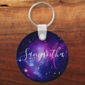 Paarse Celestial Space Photo Monogramed Sleutelhanger (Voorkant)