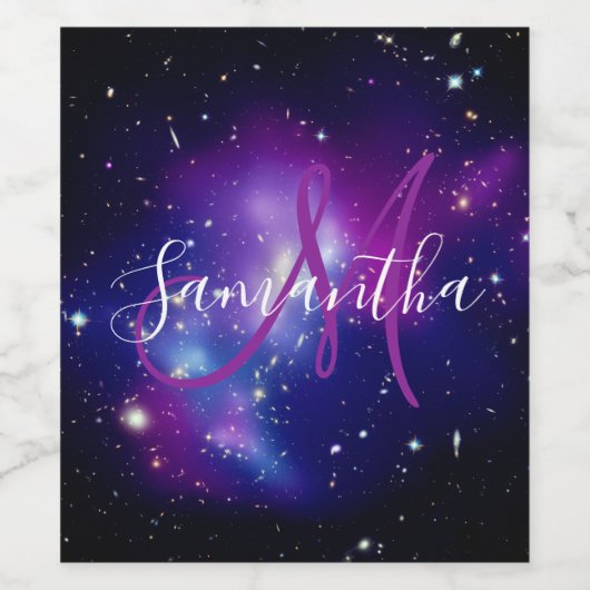 Paarse Celestial Space Photo Monogramed Wijn Etiket (Enkel label)