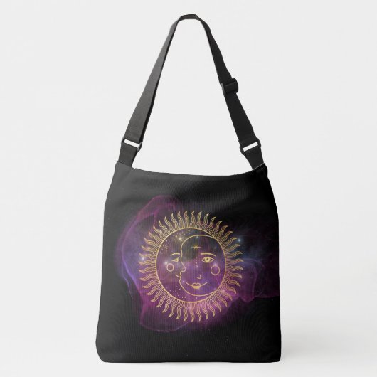 Paarse Celestial Sun en Moon Crossbody Tas (Voorkant)