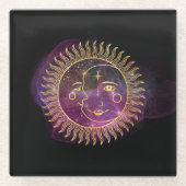 Paarse Celestial Sun en Moon Glazen Onderzetter (Voorkant)
