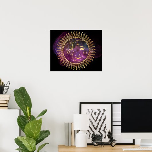 Paarse Celestial Sun en Moon Poster (Thuiskantoor)