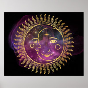 Paarse Celestial Sun en Moon Poster