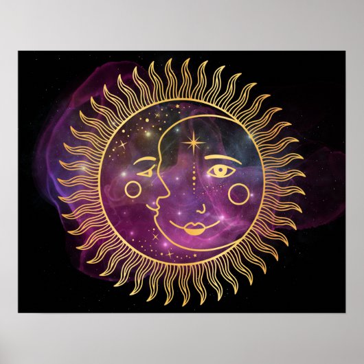 Paarse Celestial Sun en Moon Poster (Voorkant)