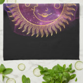 Paarse Celestial Sun en Moon Theedoek (Gevouwen)