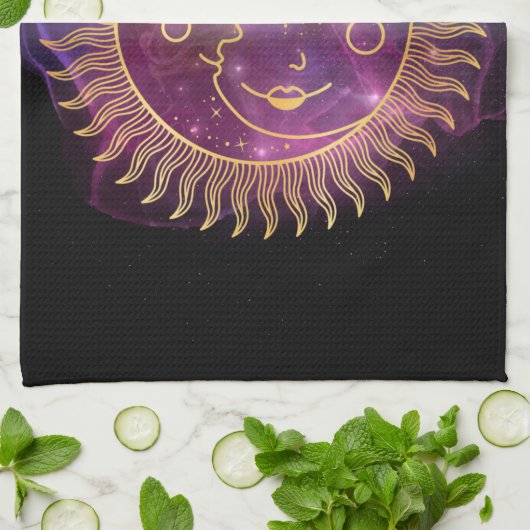 Paarse Celestial Sun en Moon Theedoek (Gevouwen)