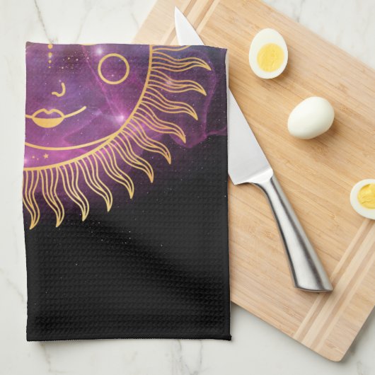 Paarse Celestial Sun en Moon Theedoek (Quarter Fold)