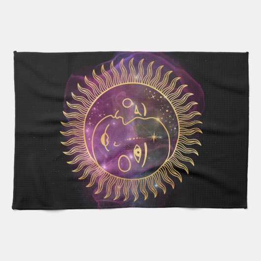 Paarse Celestial Sun en Moon Theedoek (Horizontaal)