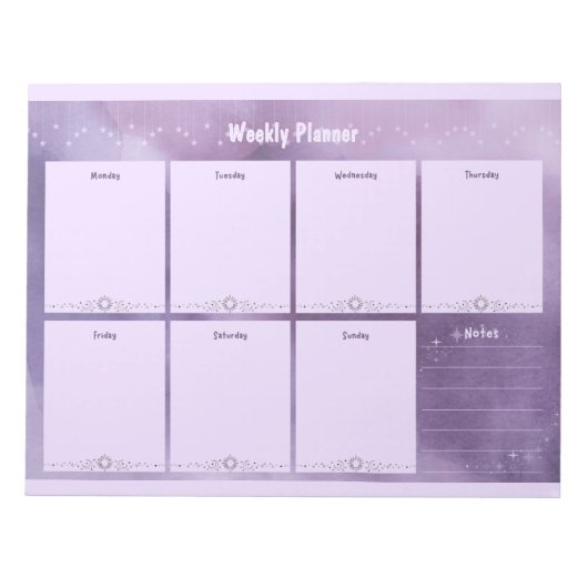 Paarse Celestial Weekly Planner – Stijlvol Notitieblok (Voorkant)