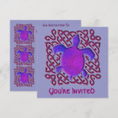 Paarse Celtic Knot Turtle Invitations Kaart (Voorkant / Achterkant)