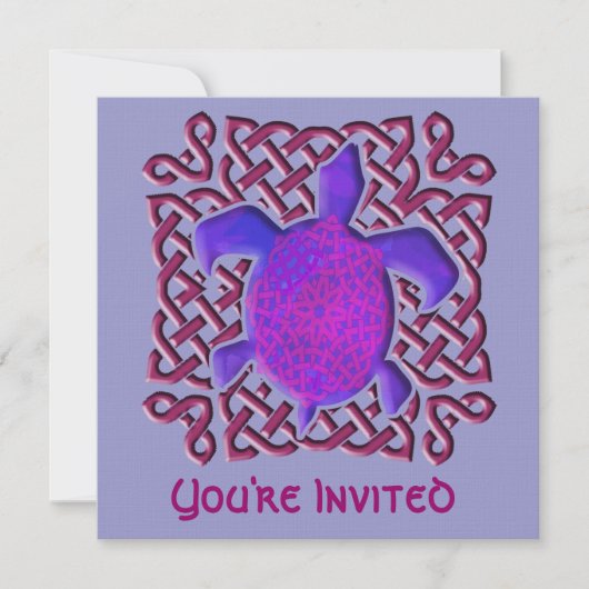 Paarse Celtic Knot Turtle Invitations Kaart (Voorkant)